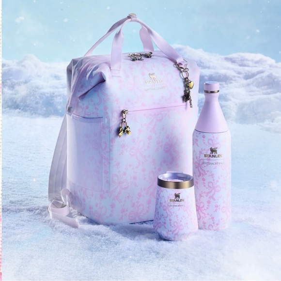 Stanley x LoveShackFancy Pink Chantilly 1913 Madeleine Mini Cooler Backpack NWT - Picture 3 of 7